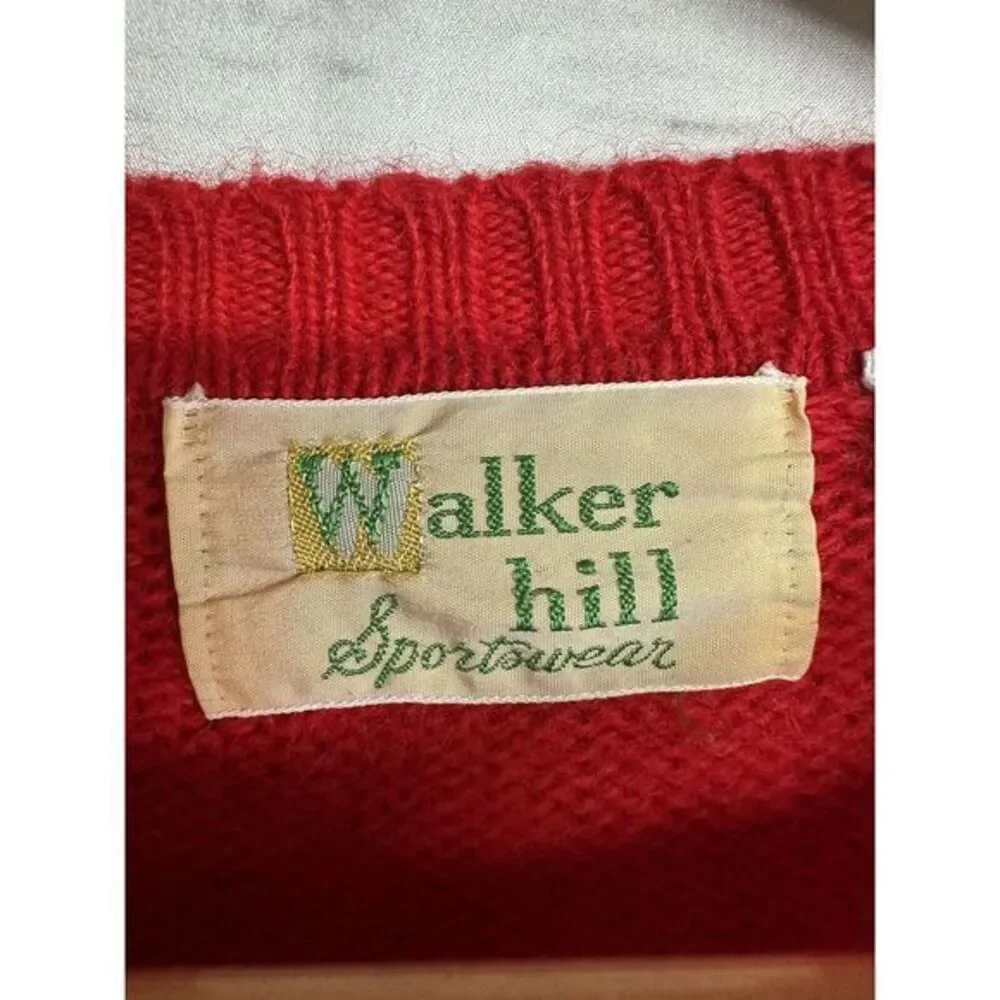 Vintage Walker Hill‎ Sportswear Red Crew Neck Acrylic Wool Sweater Size Medium